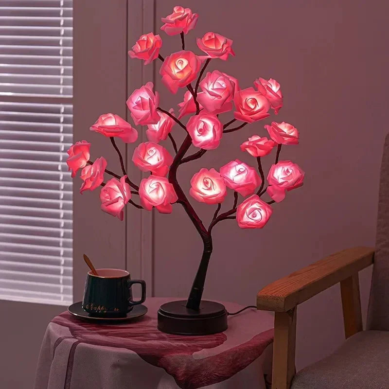 Rose Flower Table Lamp with Warm White Light