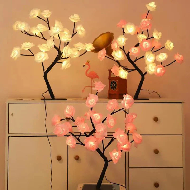 Rose Flower Table Lamp with Warm White Light
