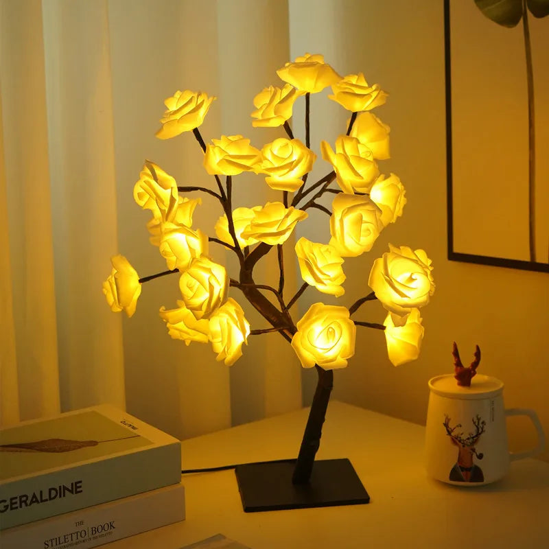Rose Flower Table Lamp with Warm White Light