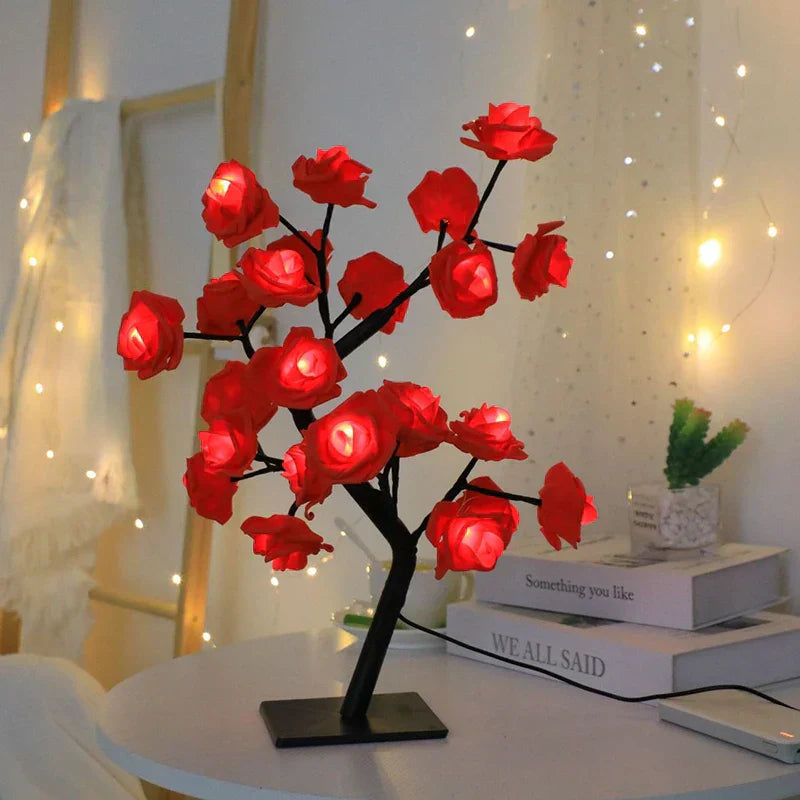 Rose Flower Table Lamp with Warm White Light