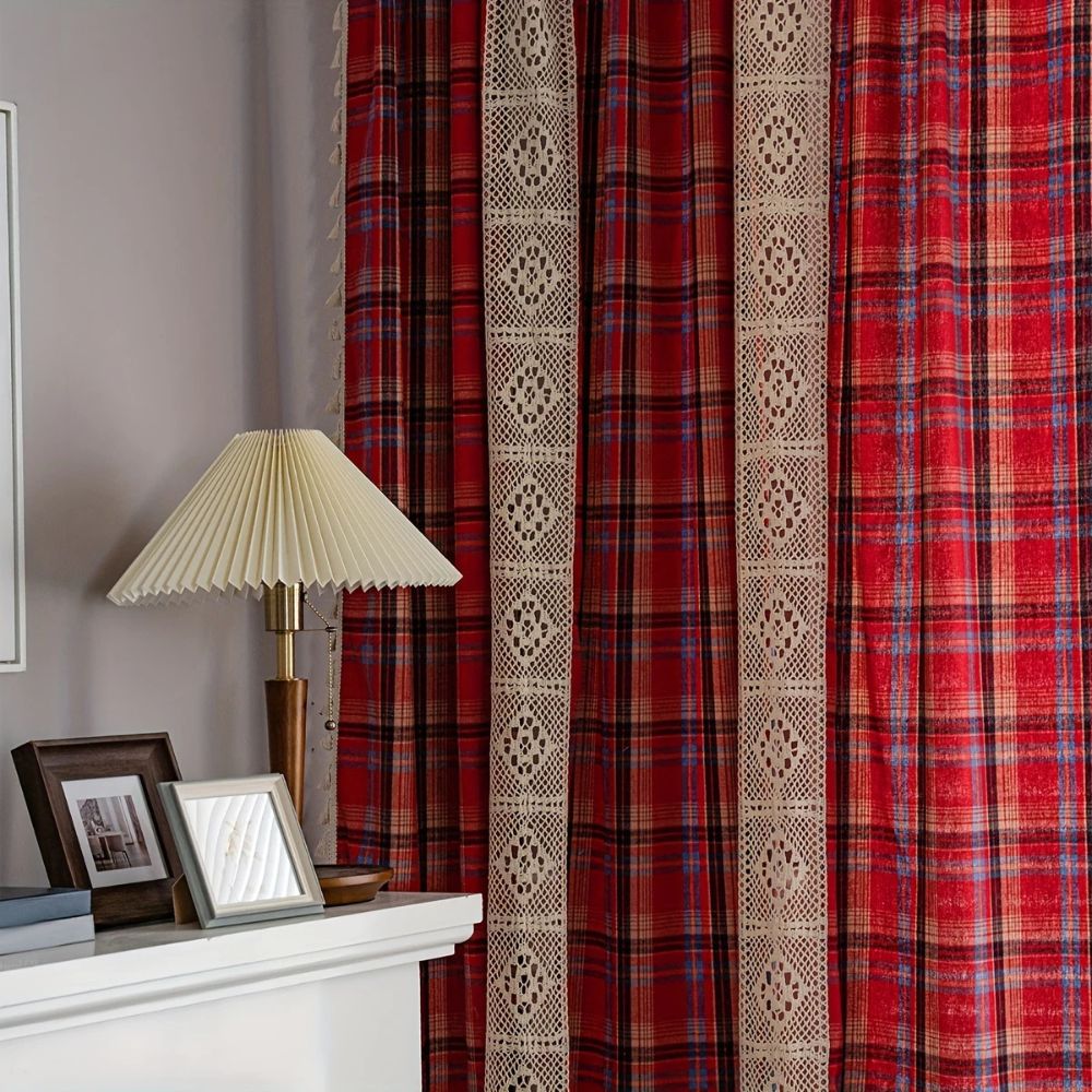 Tartan Lace Trimmed Curtain Panel