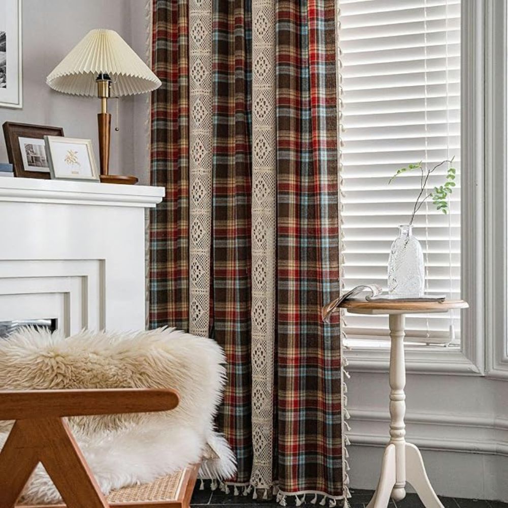 Tartan Lace Trimmed Curtain Panel