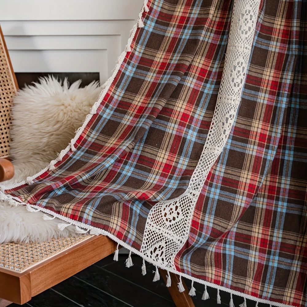 Tartan Lace Trimmed Curtain Panel