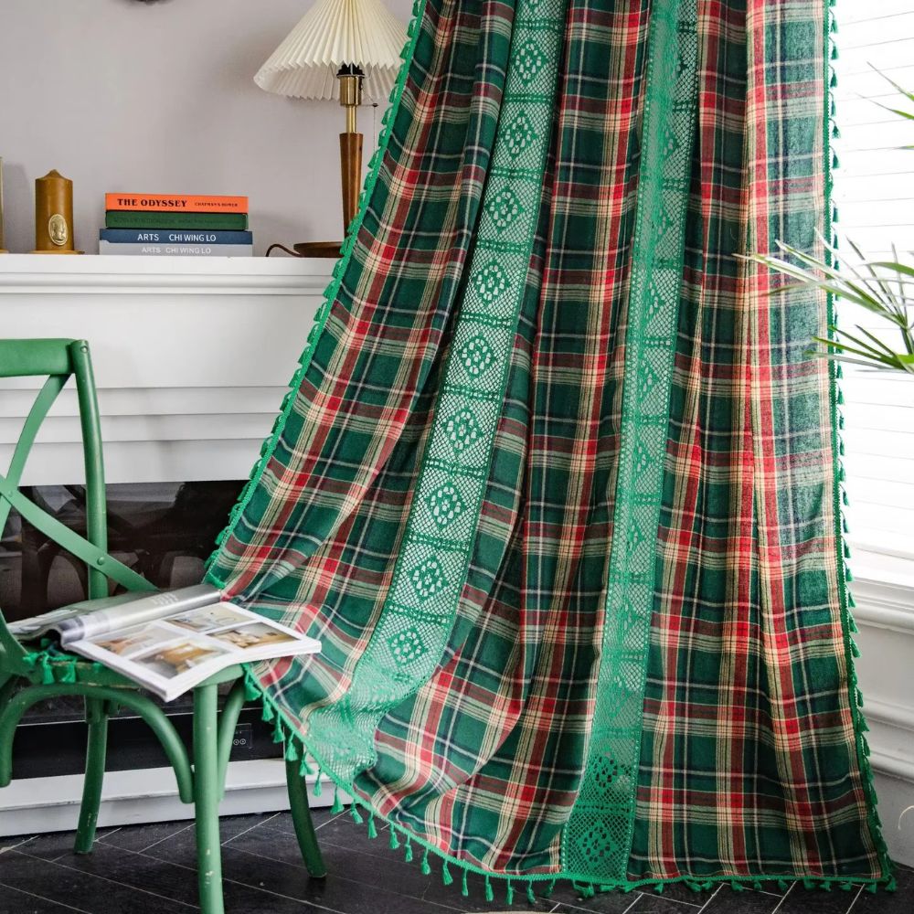 Tartan Lace Trimmed Curtain Panel