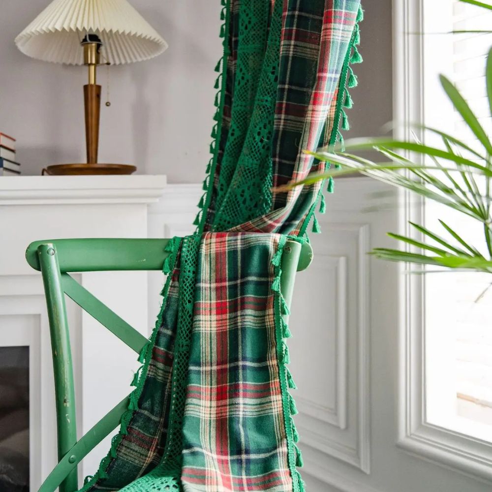 Tartan Lace Trimmed Curtain Panel