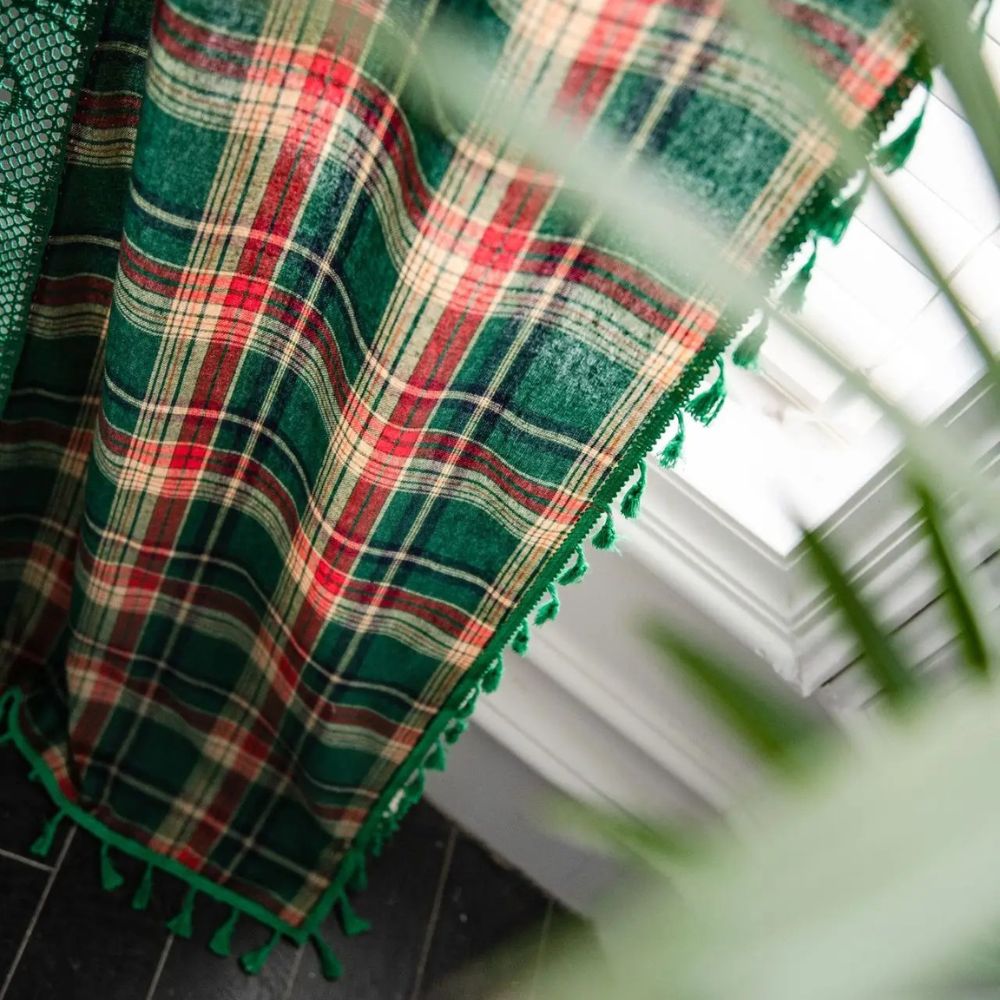 Tartan Lace Trimmed Curtain Panel