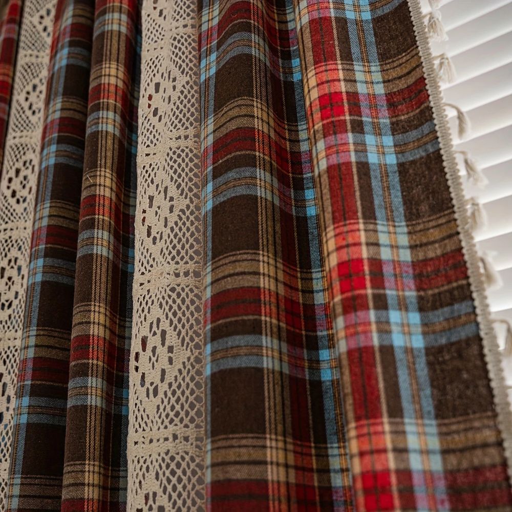 Tartan Lace Trimmed Curtain Panel