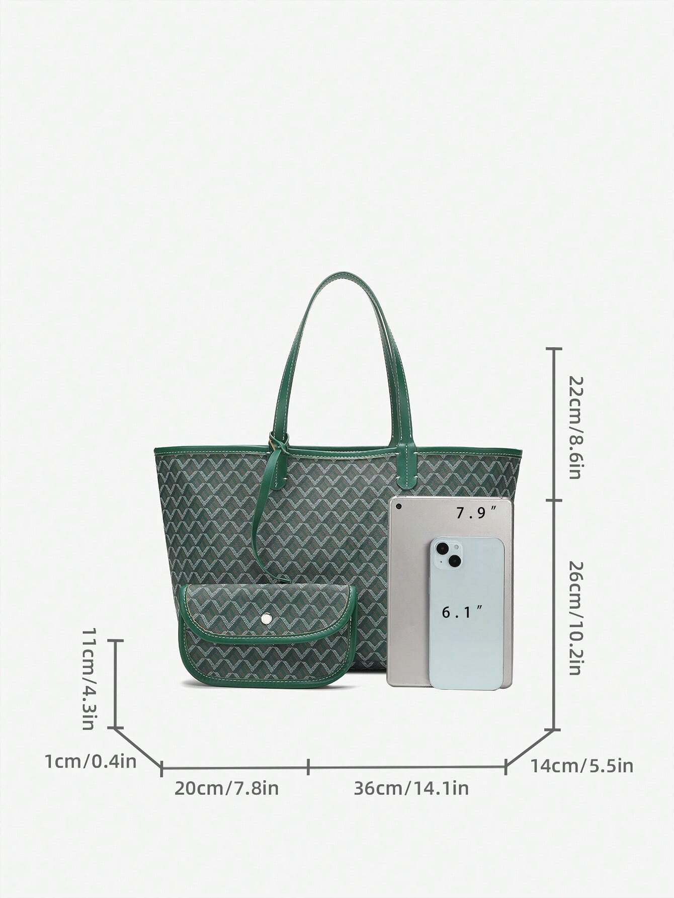 Spacious Graphic Monogram Shopper Bag with Pouch