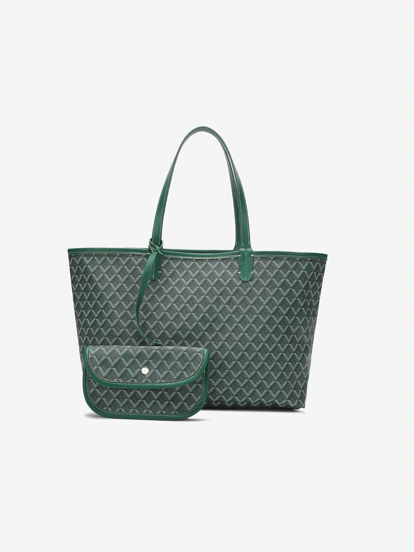 Spacious Graphic Monogram Shopper Bag with Pouch