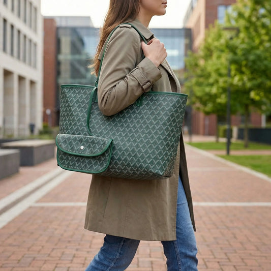 Spacious Graphic Monogram Shopper Bag with Pouch