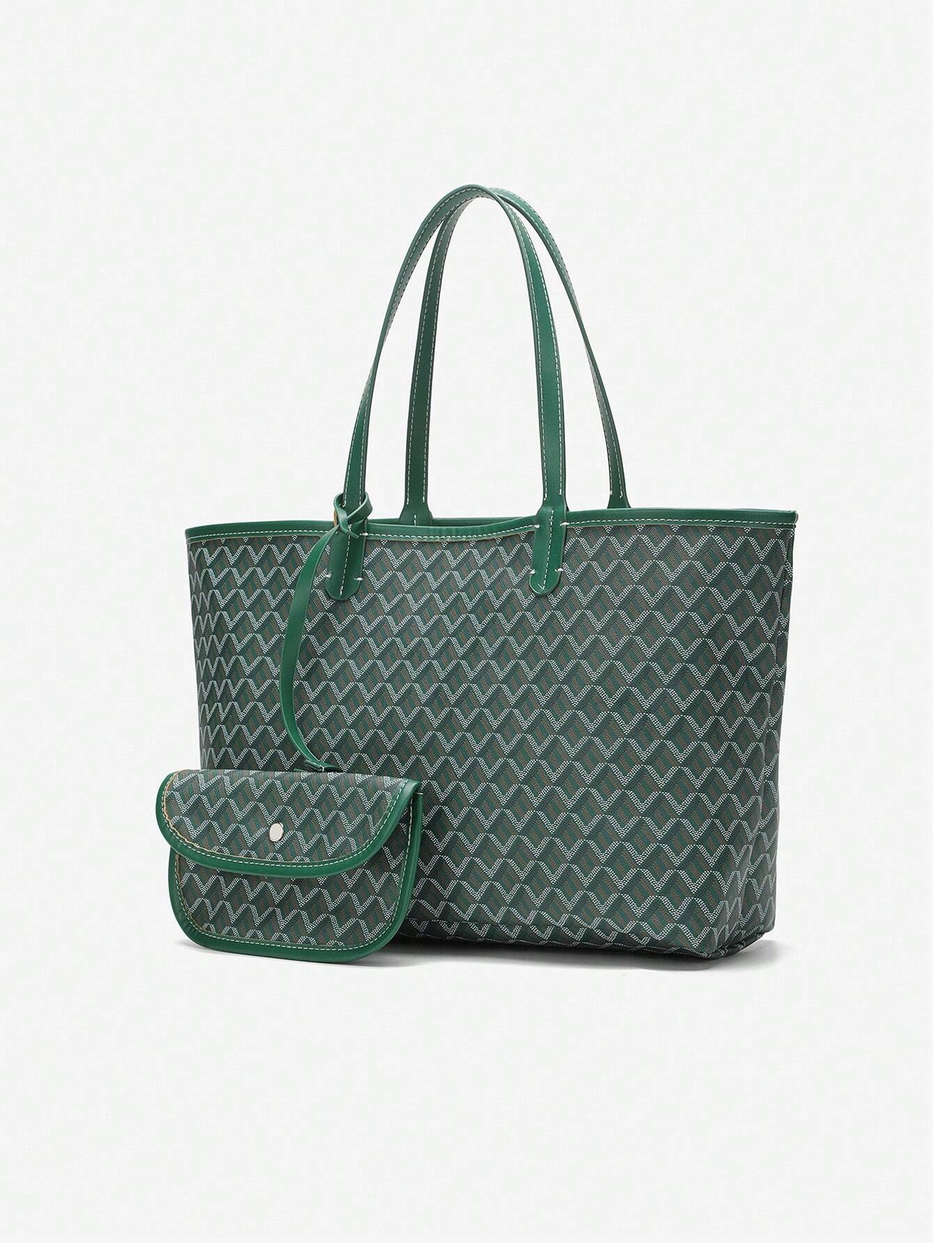 Spacious Graphic Monogram Shopper Bag with Pouch