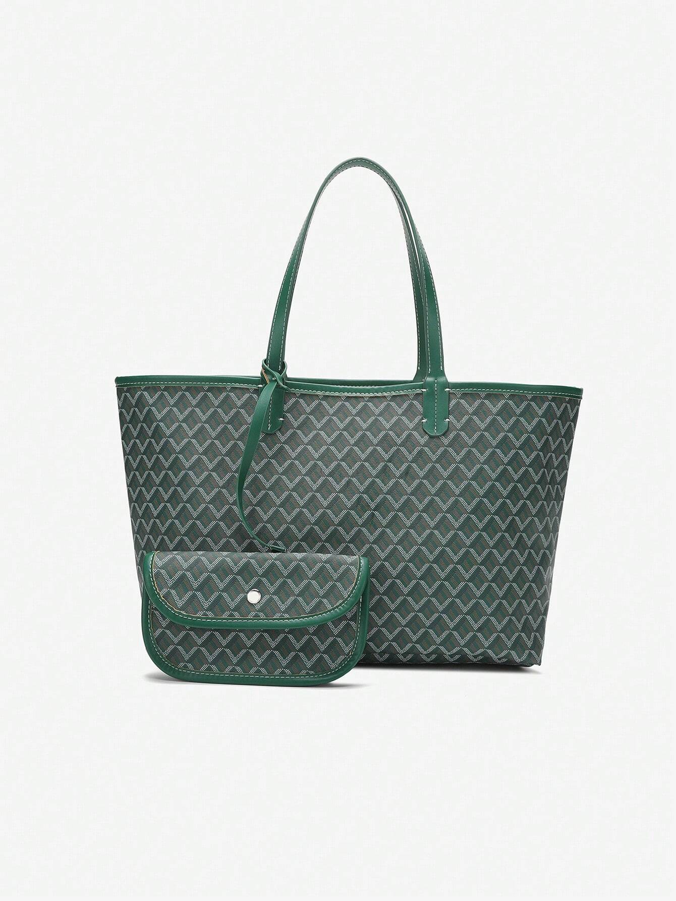 Spacious Graphic Monogram Shopper Bag with Pouch