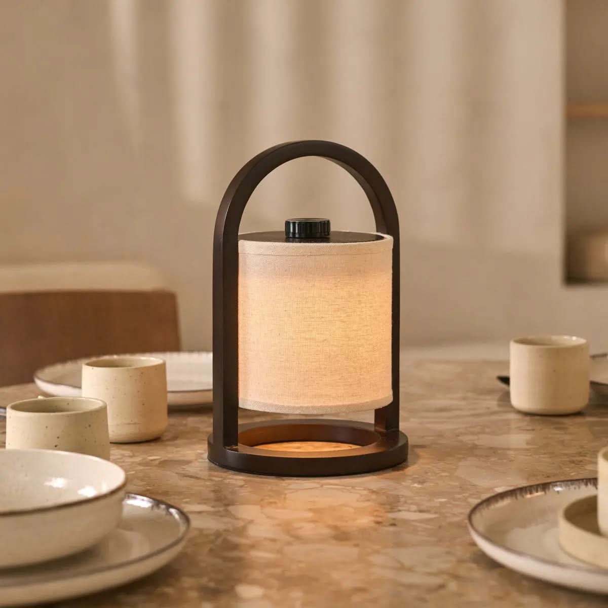 Cordless Natural Wood Table Lamp with Touch Control