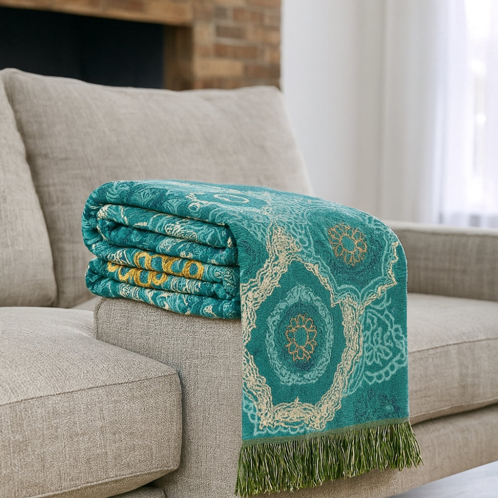 Teal Mandala Cotton Lightweight Blanket