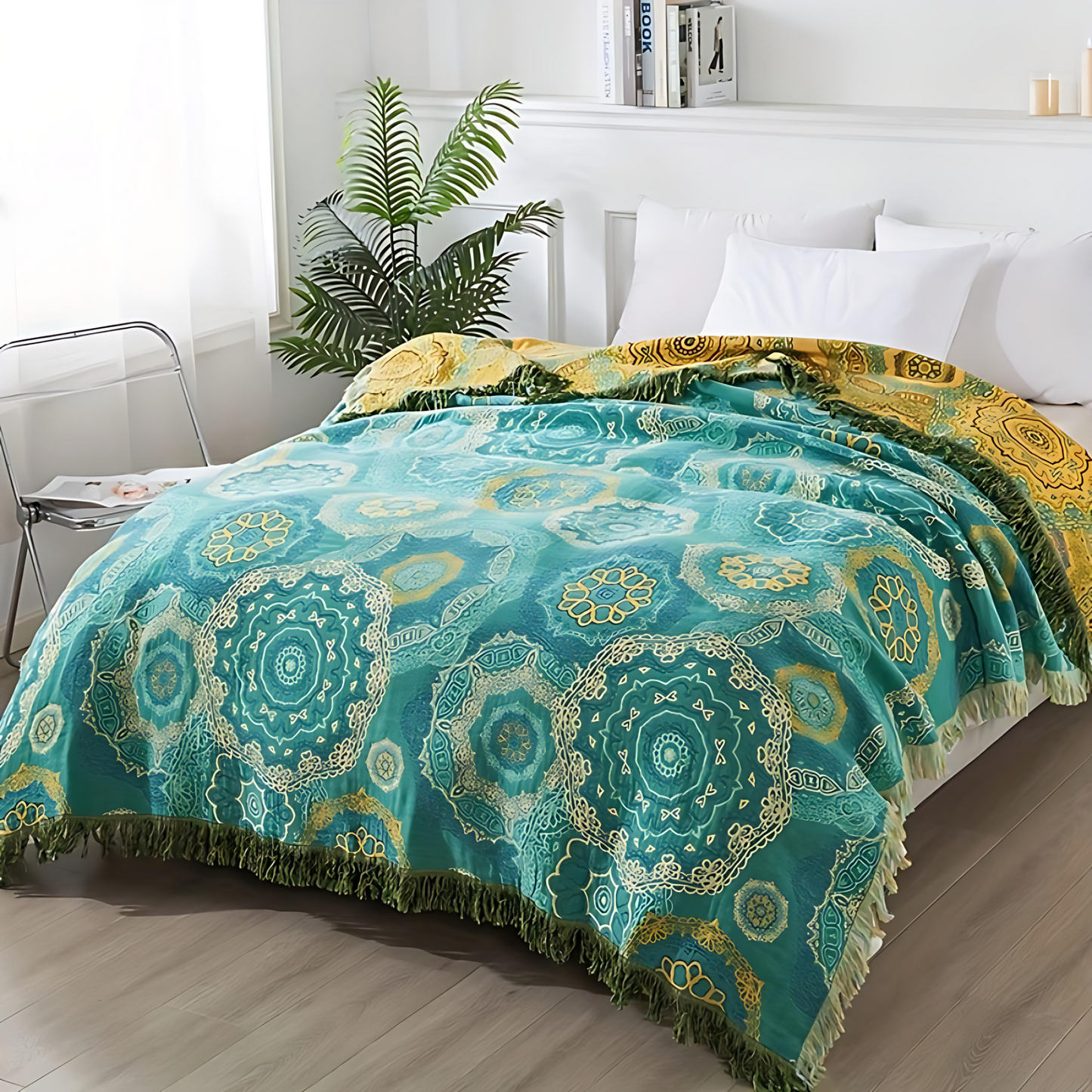 Teal Mandala Cotton Lightweight Blanket