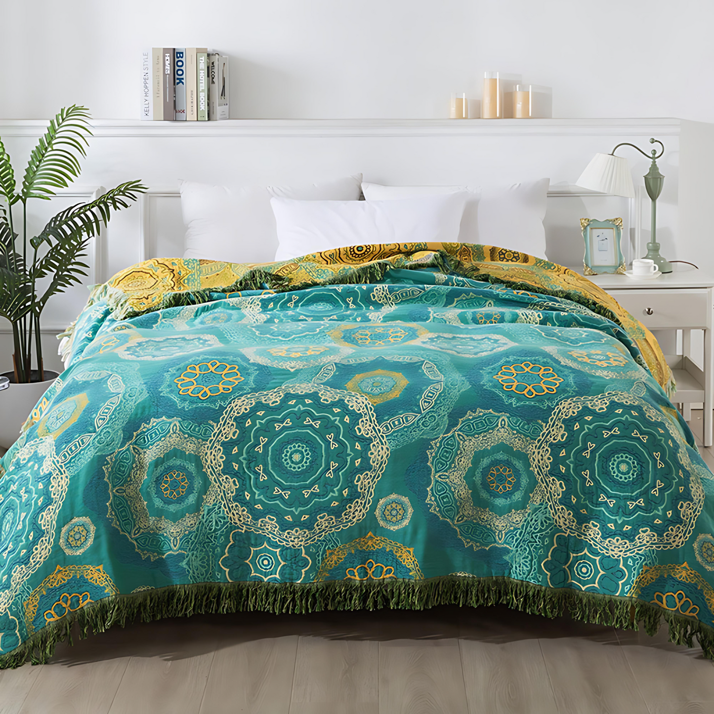 Teal Mandala Cotton Lightweight Blanket