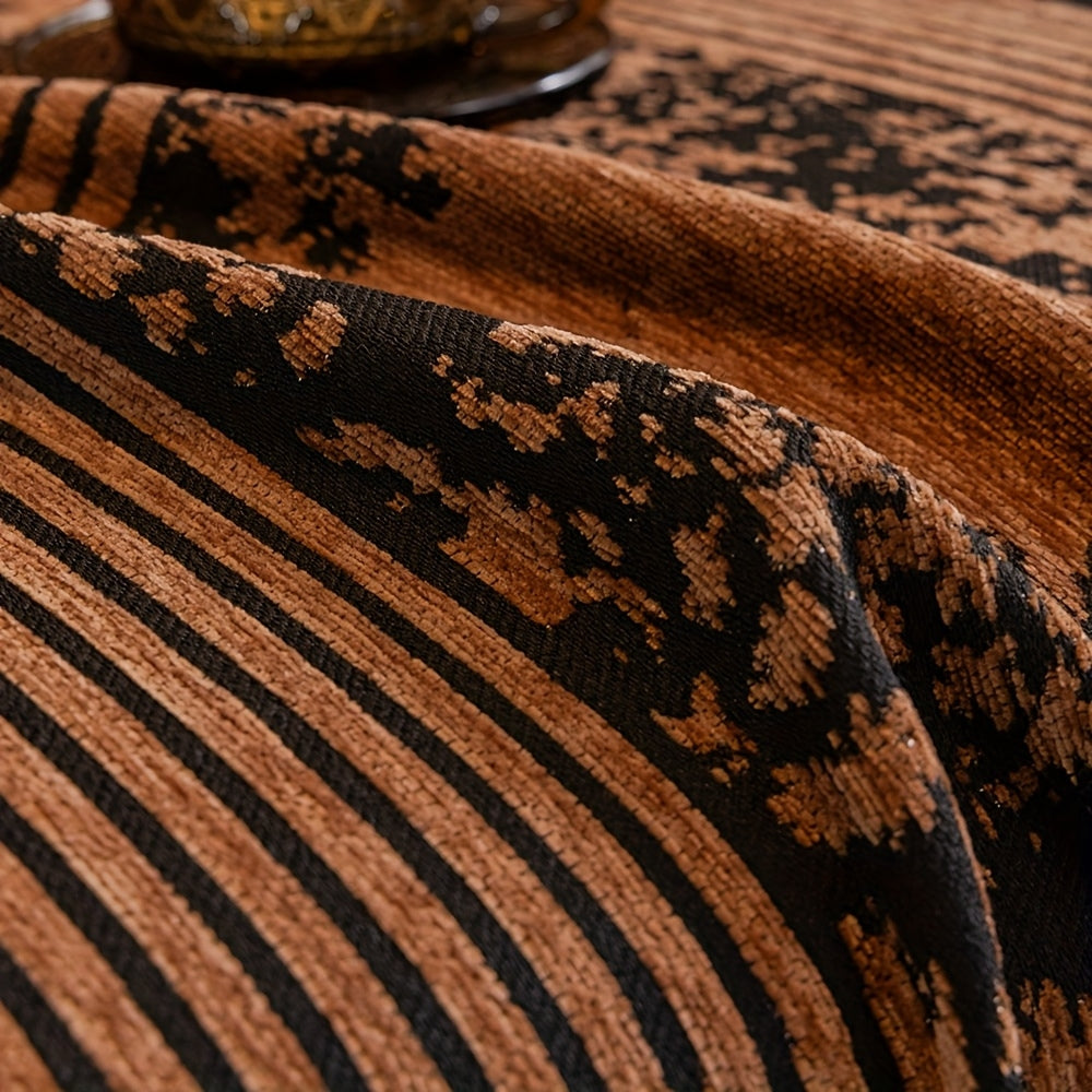 Chenille Mosaic Lines Sofa Cover with Tassels