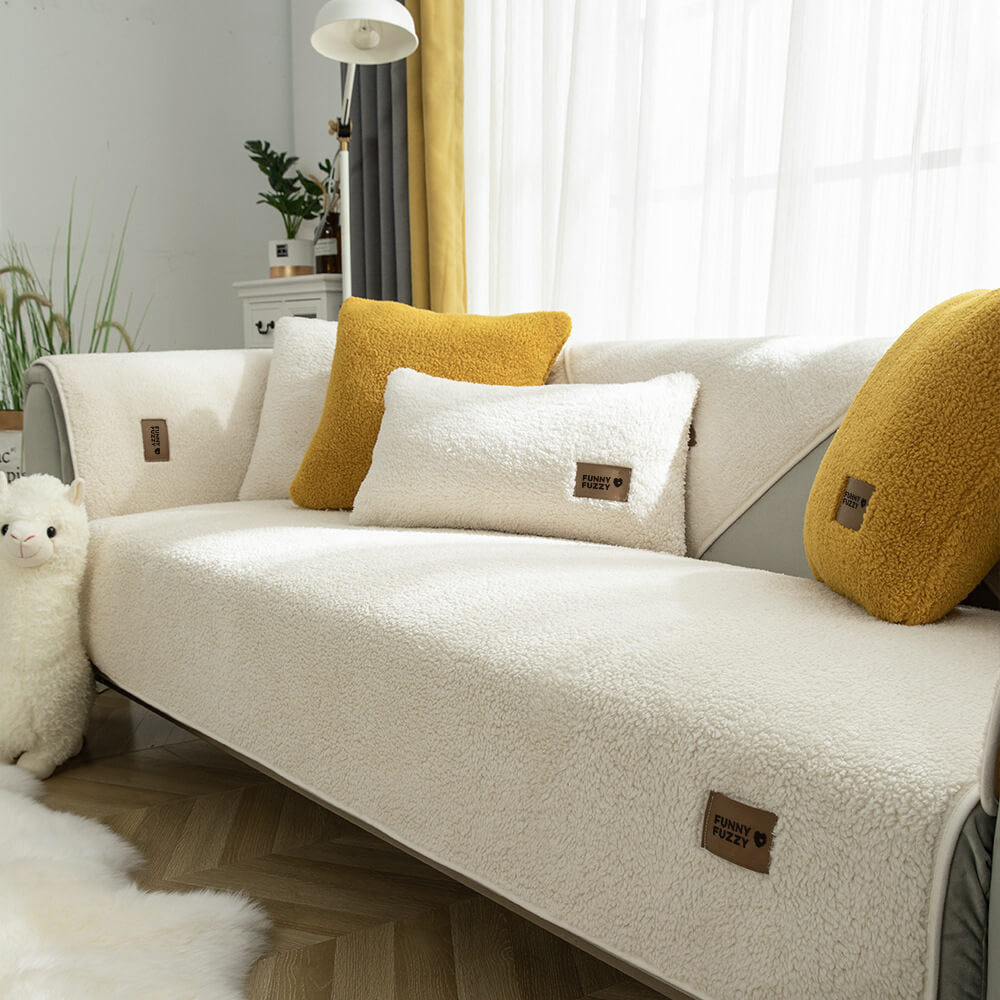 Waterproof Sherpa Fleece Sofa Cover with Non-Slip Backing