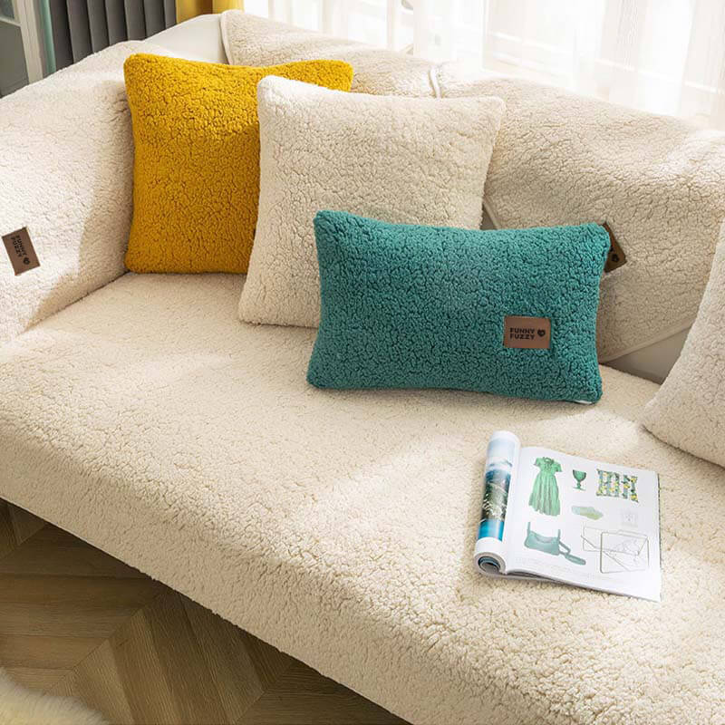 Waterproof Sherpa Fleece Sofa Cover with Non-Slip Backing