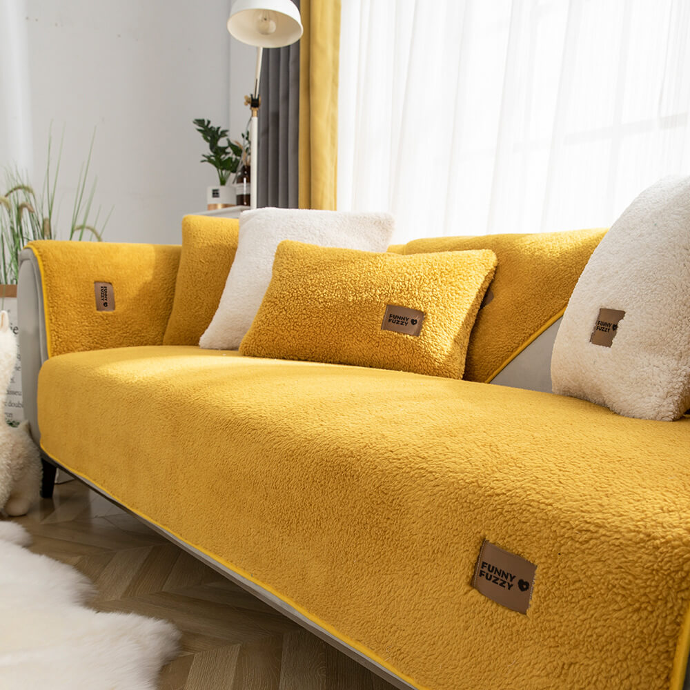 Waterproof Sherpa Fleece Sofa Cover with Non-Slip Backing