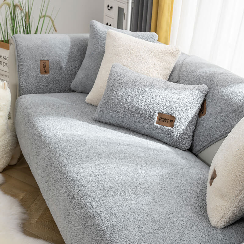 Waterproof Sherpa Fleece Sofa Cover with Non-Slip Backing