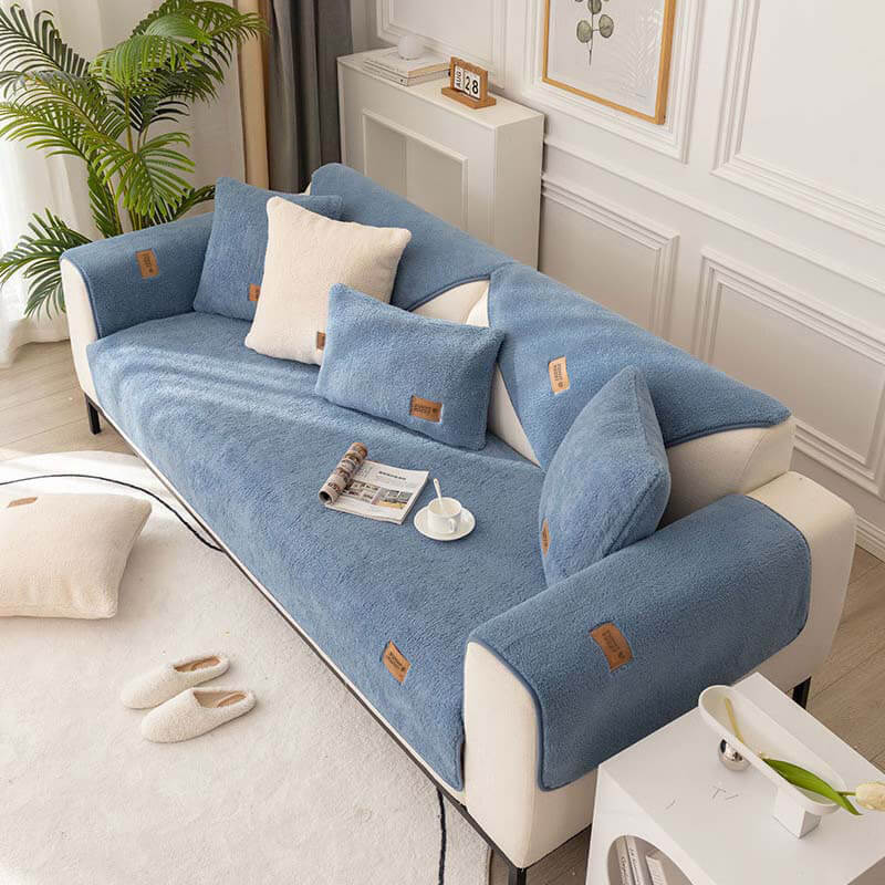 Waterproof Sherpa Fleece Sofa Cover with Non-Slip Backing