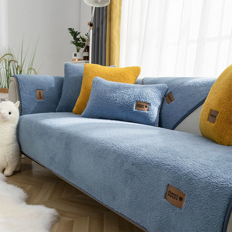 Waterproof Sherpa Fleece Sofa Cover with Non-Slip Backing