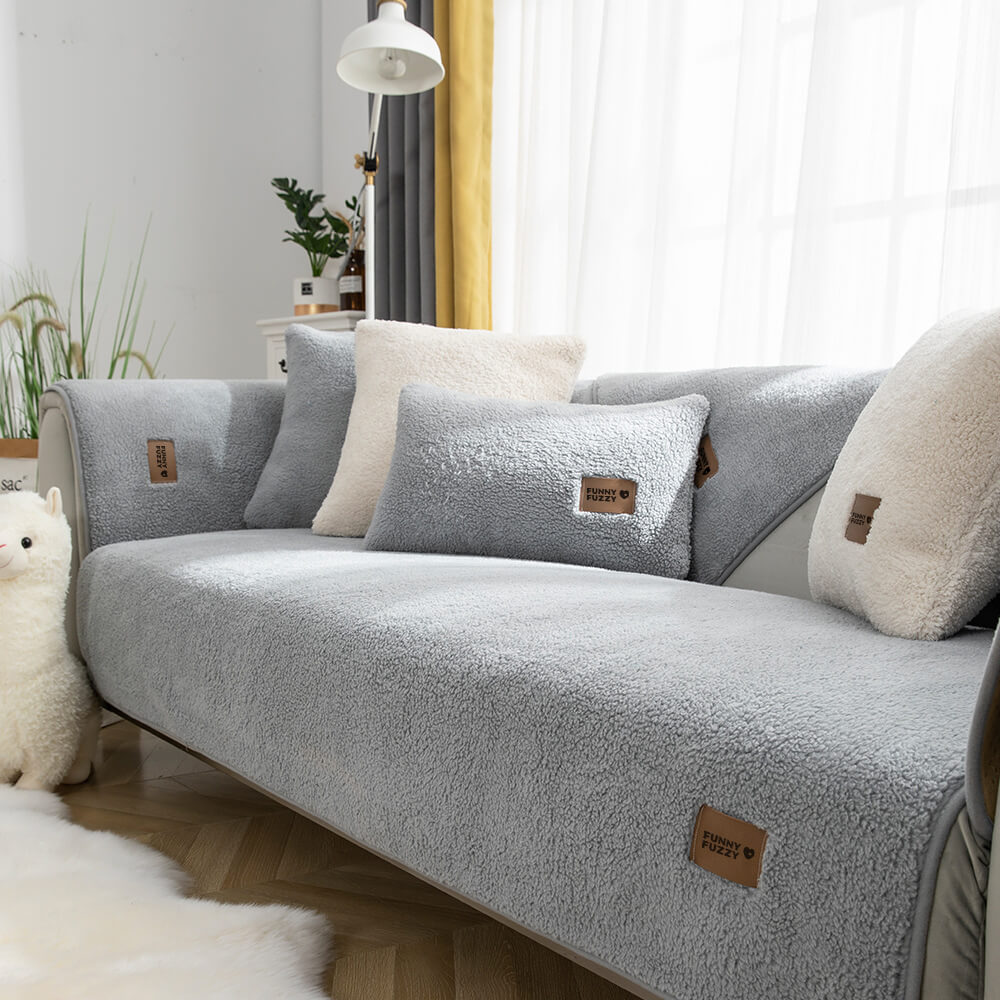 Waterproof Sherpa Fleece Sofa Cover with Non-Slip Backing