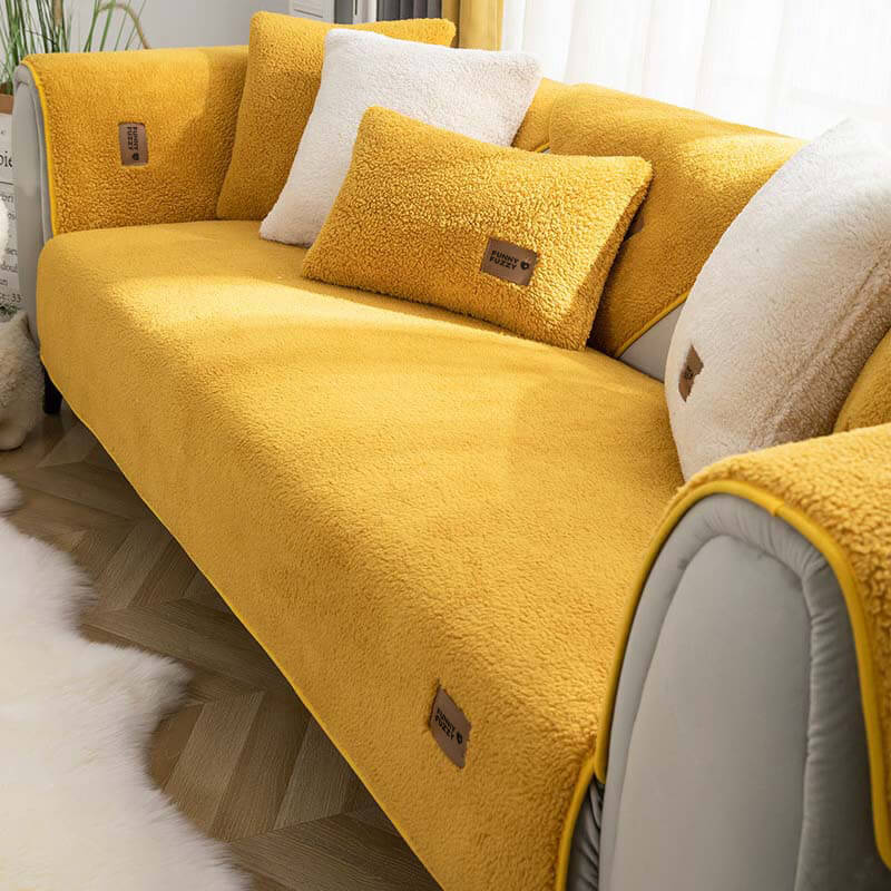 Waterproof Sherpa Fleece Sofa Cover with Non-Slip Backing