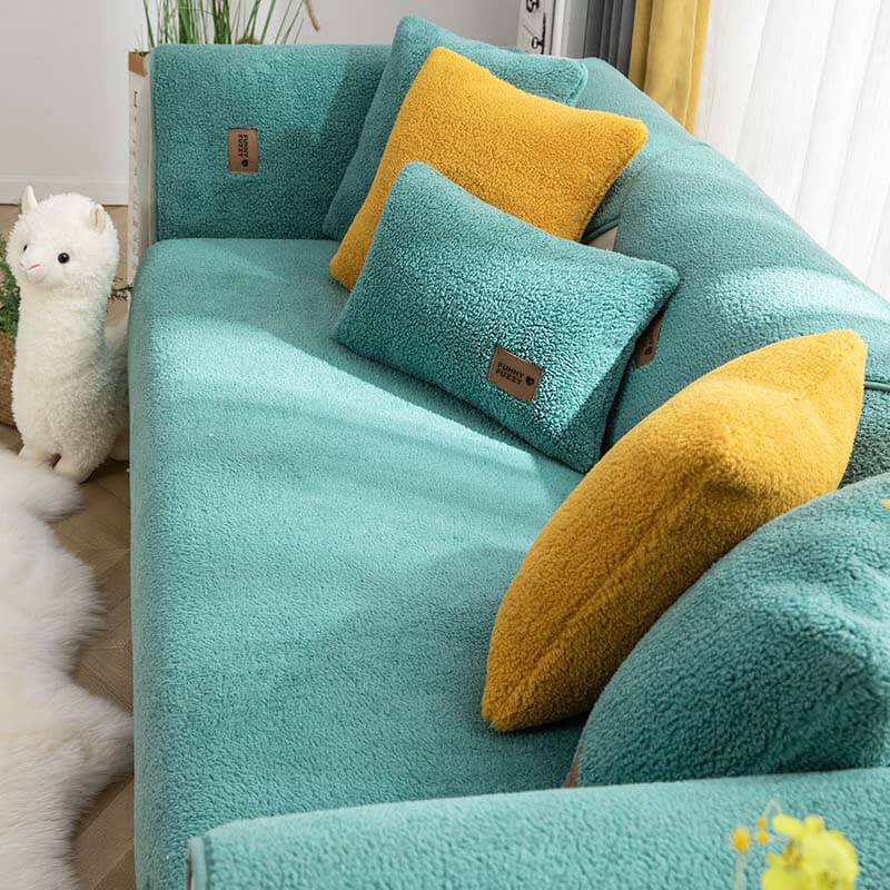Waterproof Sherpa Fleece Sofa Cover with Non-Slip Backing