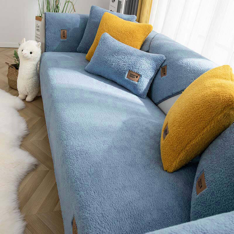 Waterproof Sherpa Fleece Sofa Cover with Non-Slip Backing