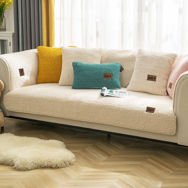 Waterproof Sherpa Fleece Sofa Cover with Non-Slip Backing