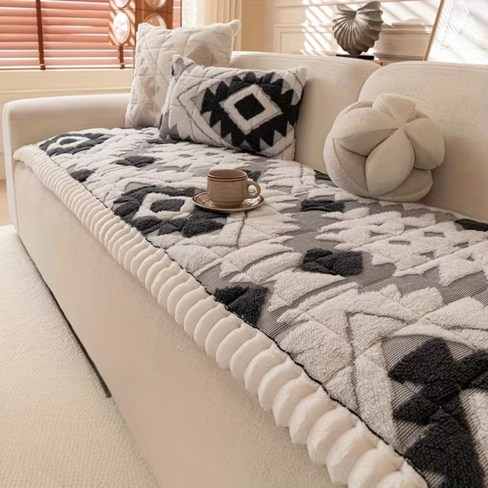 Thick Quilted Plush Couch Cover with Anti-Slip Backing