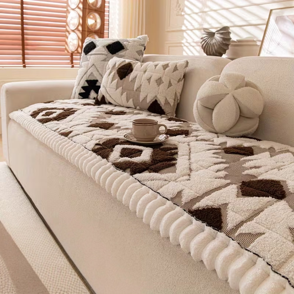 Thick Quilted Plush Couch Cover with Anti-Slip Backing
