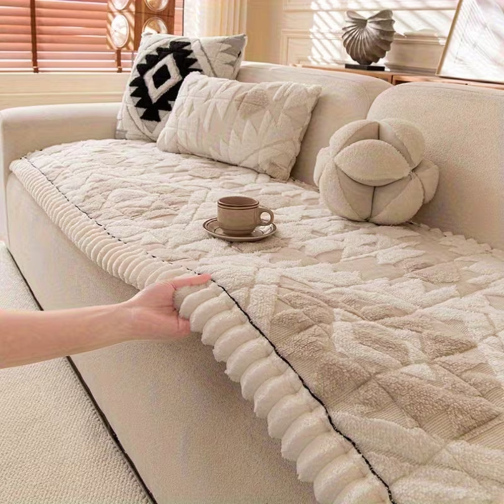 Thick Quilted Plush Couch Cover with Anti-Slip Backing