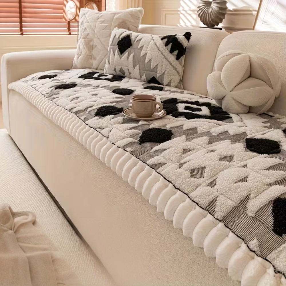 Thick Quilted Plush Couch Cover with Anti-Slip Backing