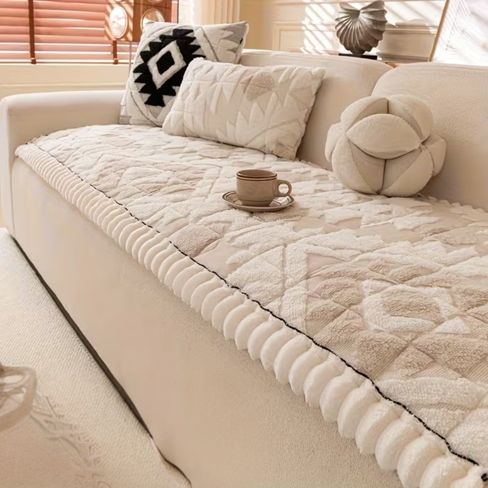 Thick Quilted Plush Couch Cover with Anti-Slip Backing