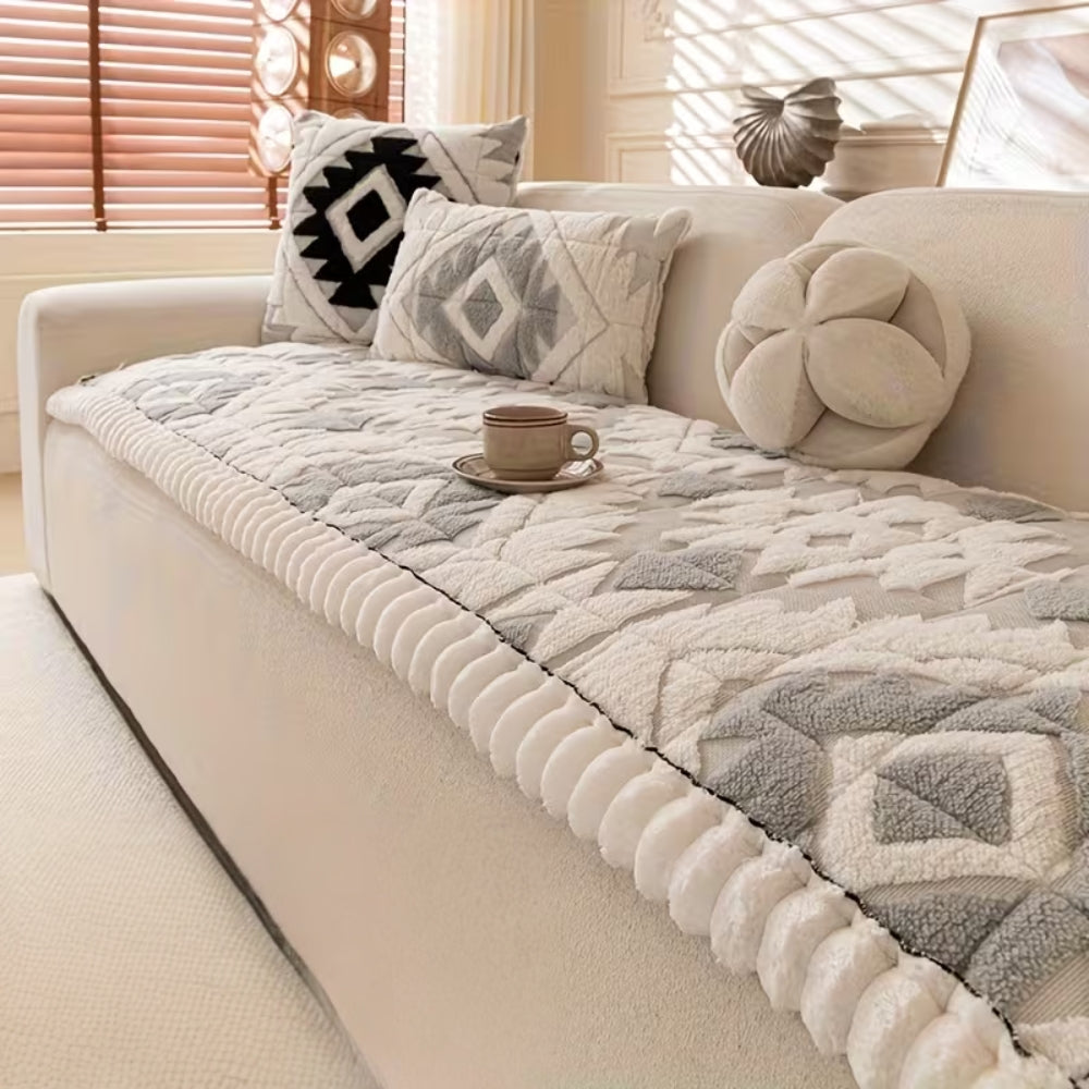 Thick Quilted Plush Couch Cover with Anti-Slip Backing