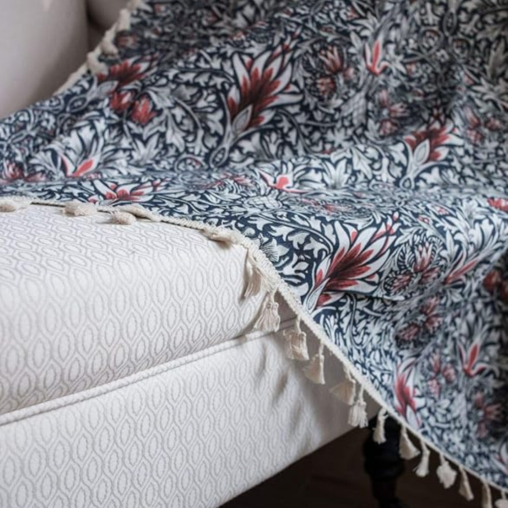 Floral Tapestry Curtain with Tassel Trim
