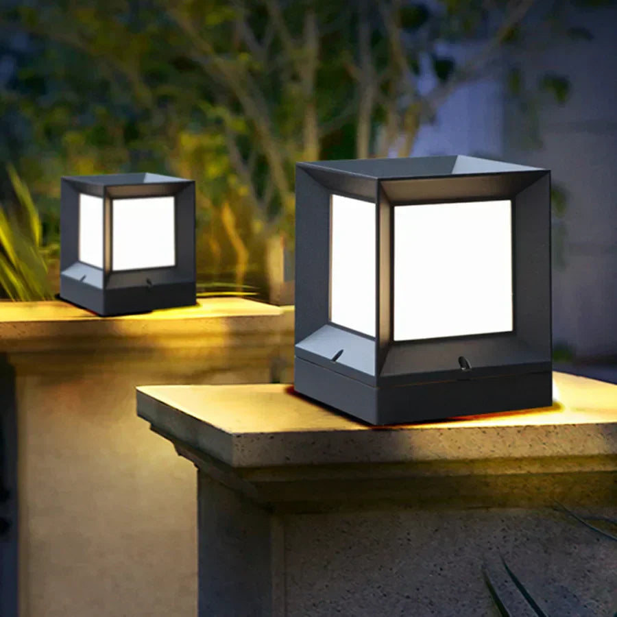 Modern LED Outdoor Post Light with Cube Design