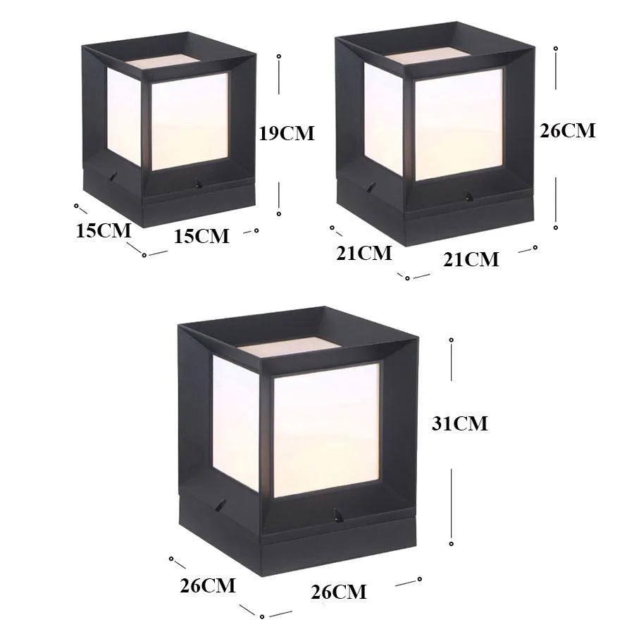 Outdoor Pillar Light for Gate Posts and Entryways, Aluminum and Glass Design