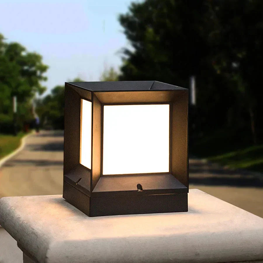 Modern LED Outdoor Post Light with Cube Design