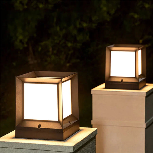 Modern LED Outdoor Post Light with Cube Design