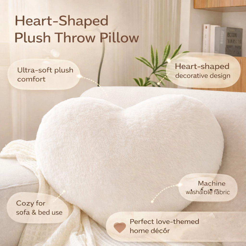 Heart Shaped Plush Throw Pillow for Cozy Home Decor