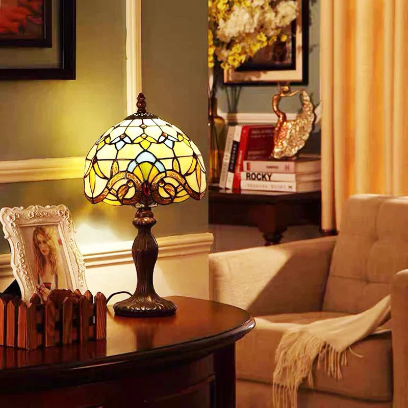 Tiffany-Style Adjustable Desk Lamp with Handcrafted Glass