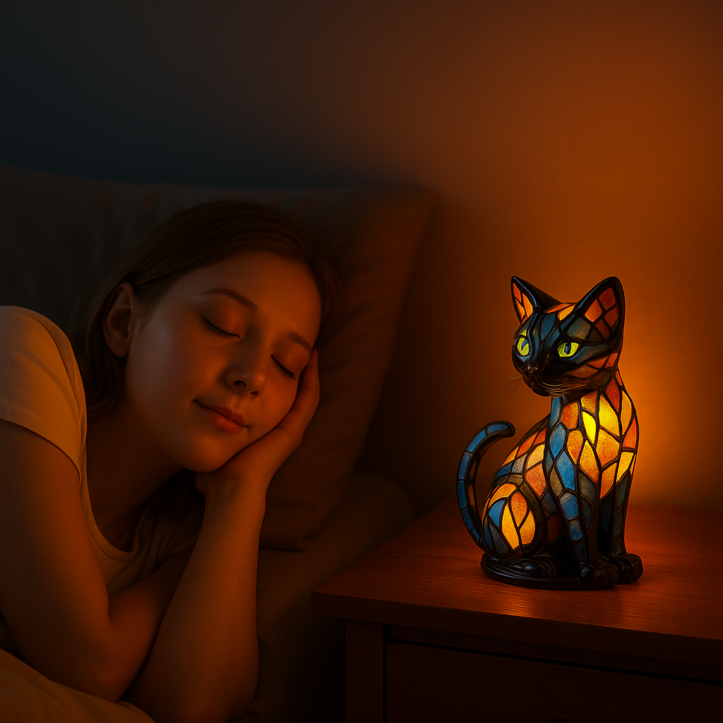 Handcrafted Mosaic Cat Lamp with Color-Changing Light
