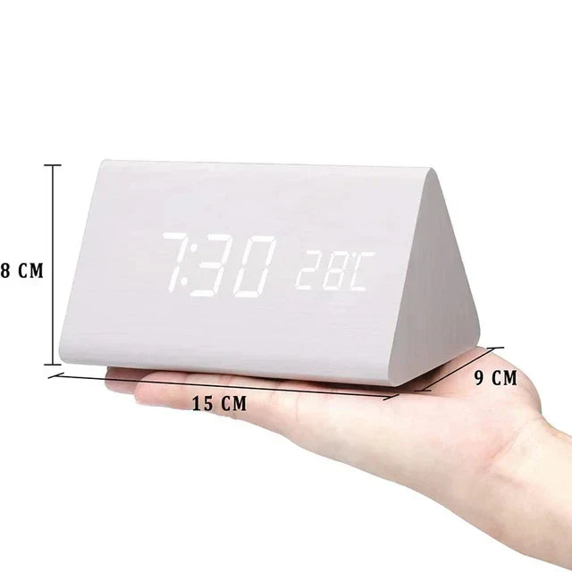 Digital LED Alarm Clock with Wood Look and Voice Control