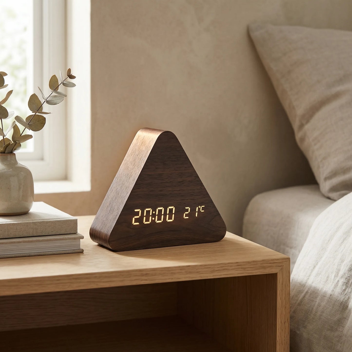 Digital LED Alarm Clock with Wood Look and Voice Control