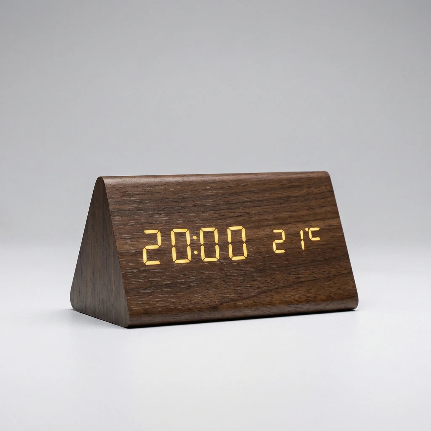 Digital LED Alarm Clock with Wood Look and Voice Control