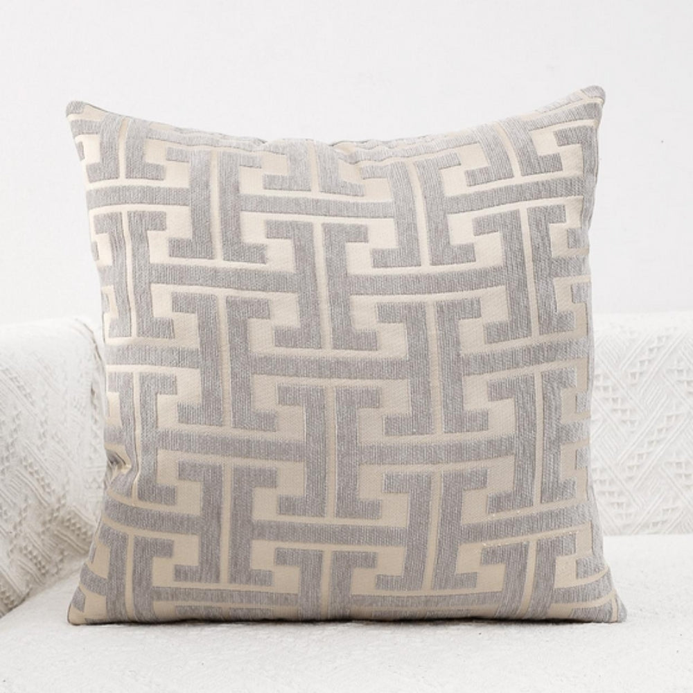Embroidered Maze Pattern Chenille Cushion Cover